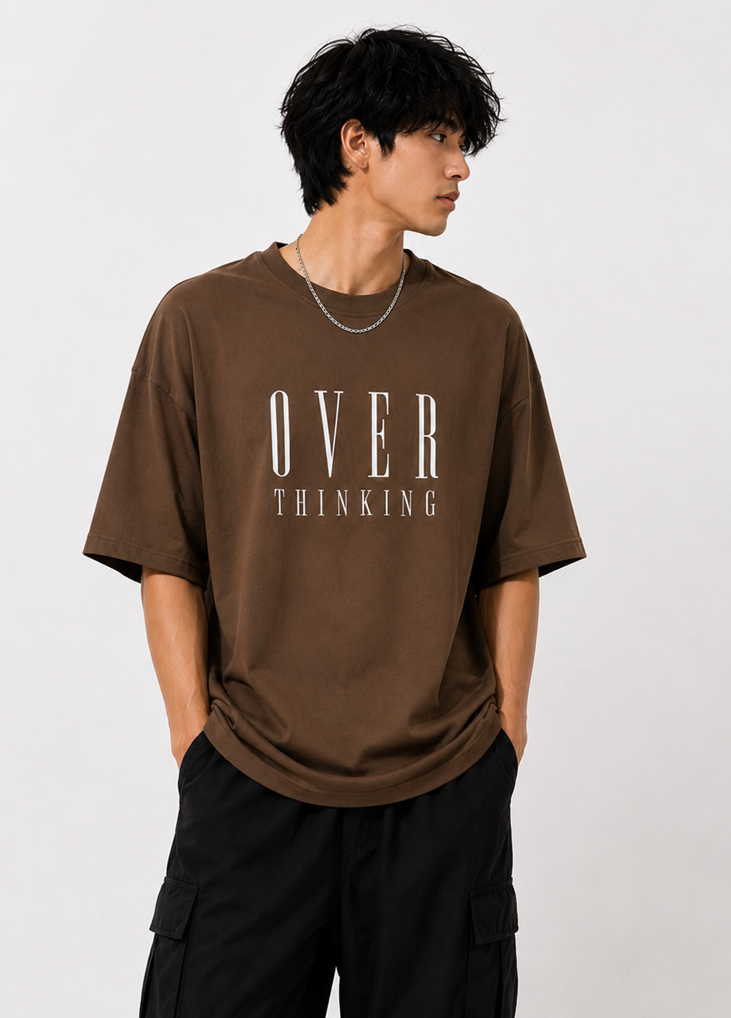 Over Thinking Oversized Brown T-Shirt | Premium Cotton Unisex Streetwear