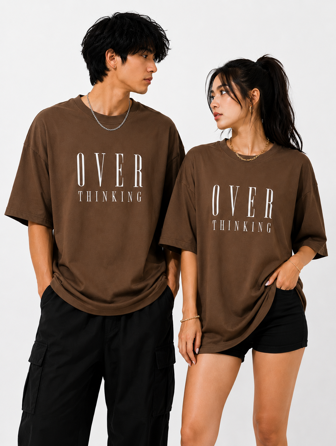 Over Thinking Oversized Brown T-Shirt | Premium Cotton Unisex Streetwear