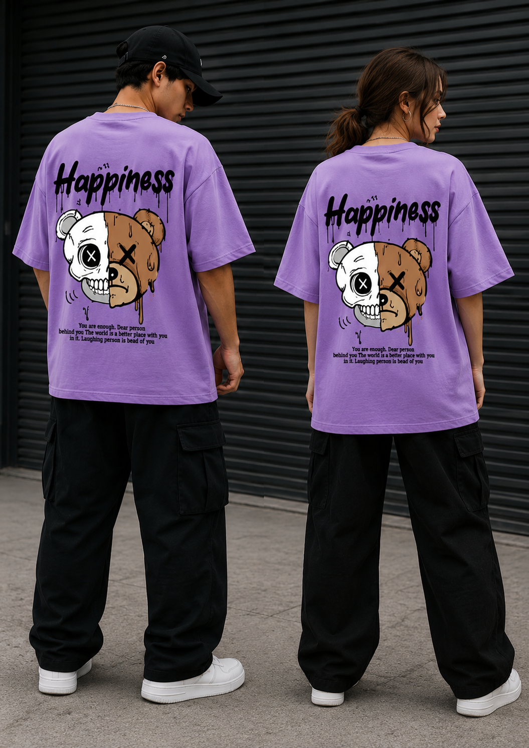 Unisex Oversized Graphic T-Shirt – Happiness Back Print