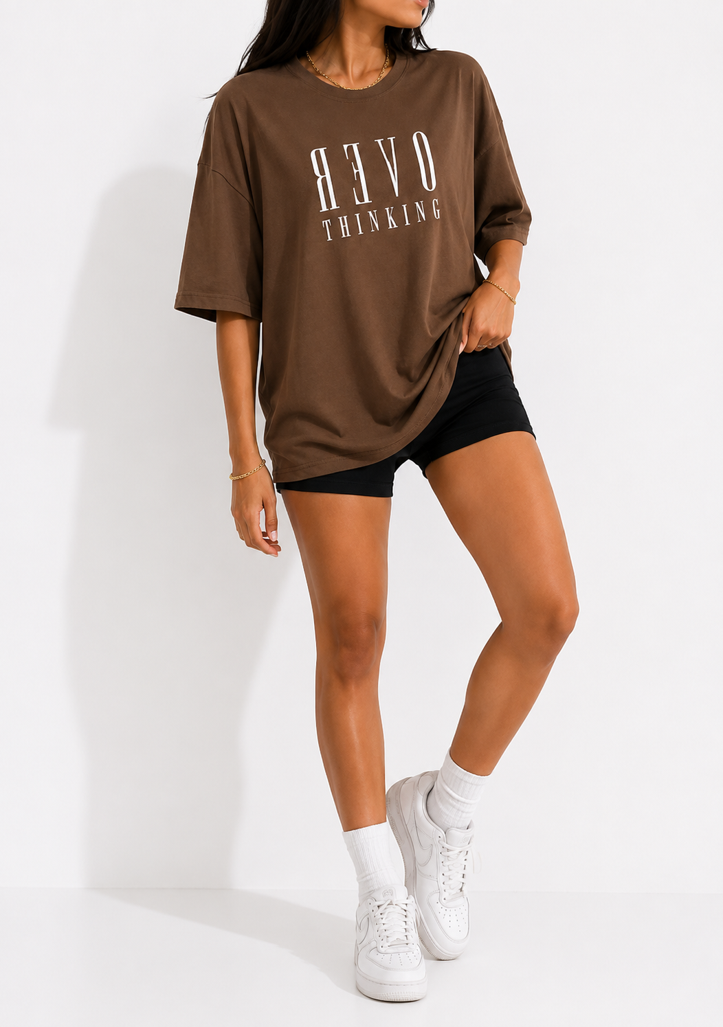 Over Thinking Oversized Brown T-Shirt | Premium Cotton Unisex Streetwear