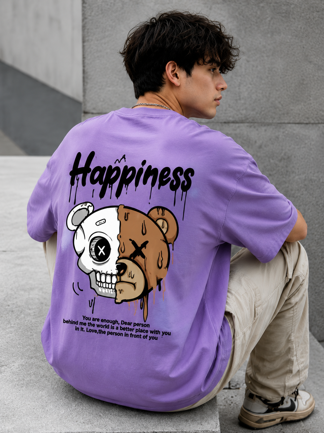 Unisex Oversized Graphic T-Shirt – Happiness Back Print